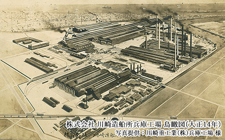 株式会社 川崎造船所兵庫工場 鳥瞰図(大正14年)／写真提供：川崎重工業(株)兵庫工場 様